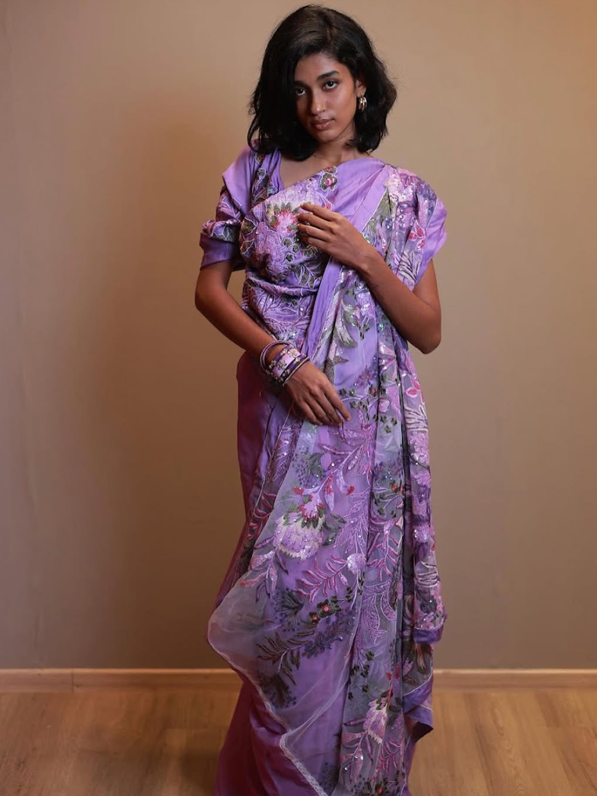 fdfbff Purple Organza Saree - Image 1